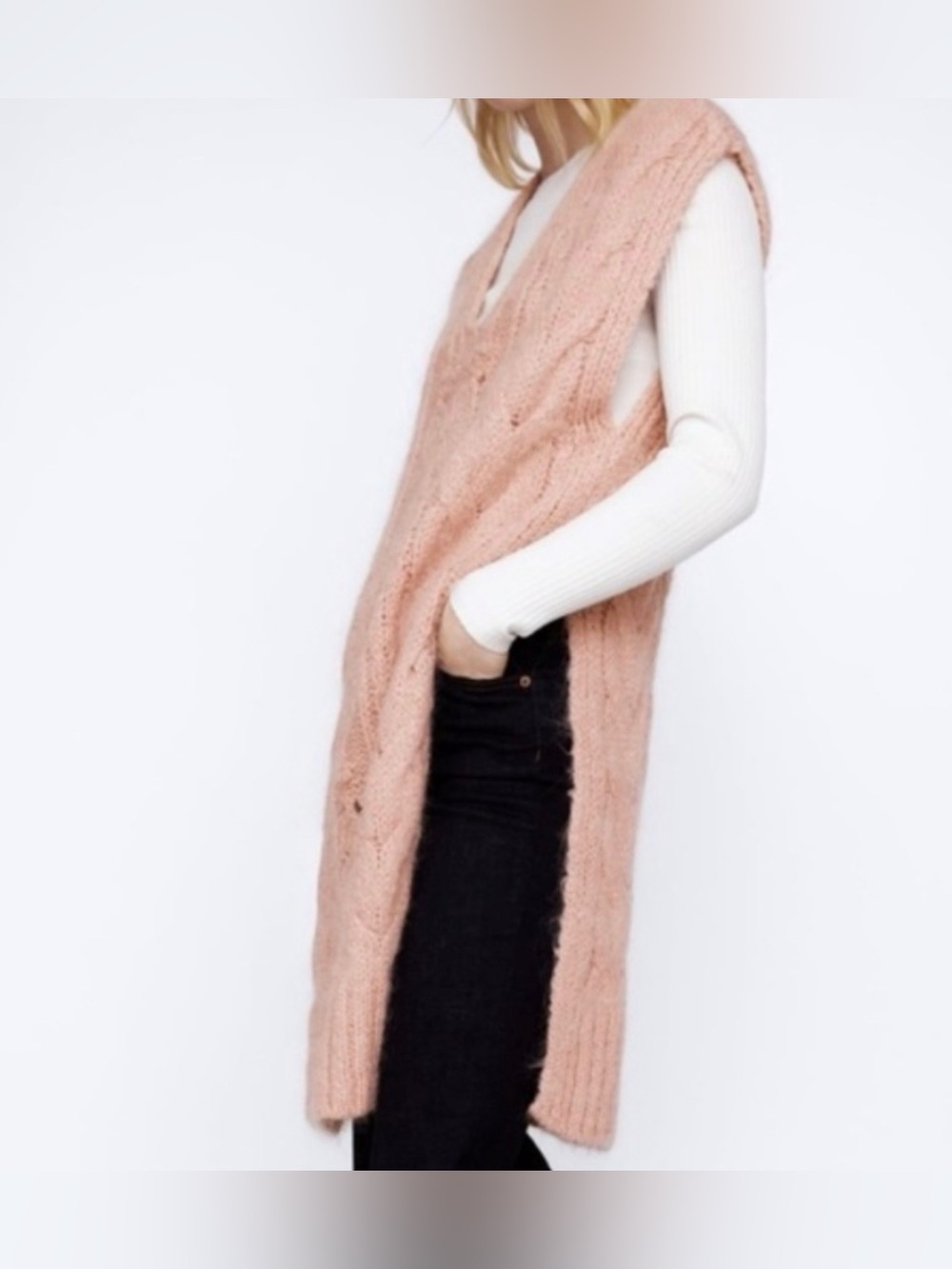 Zara Dusty Rose Open-Weave Mohair Blend Sweater